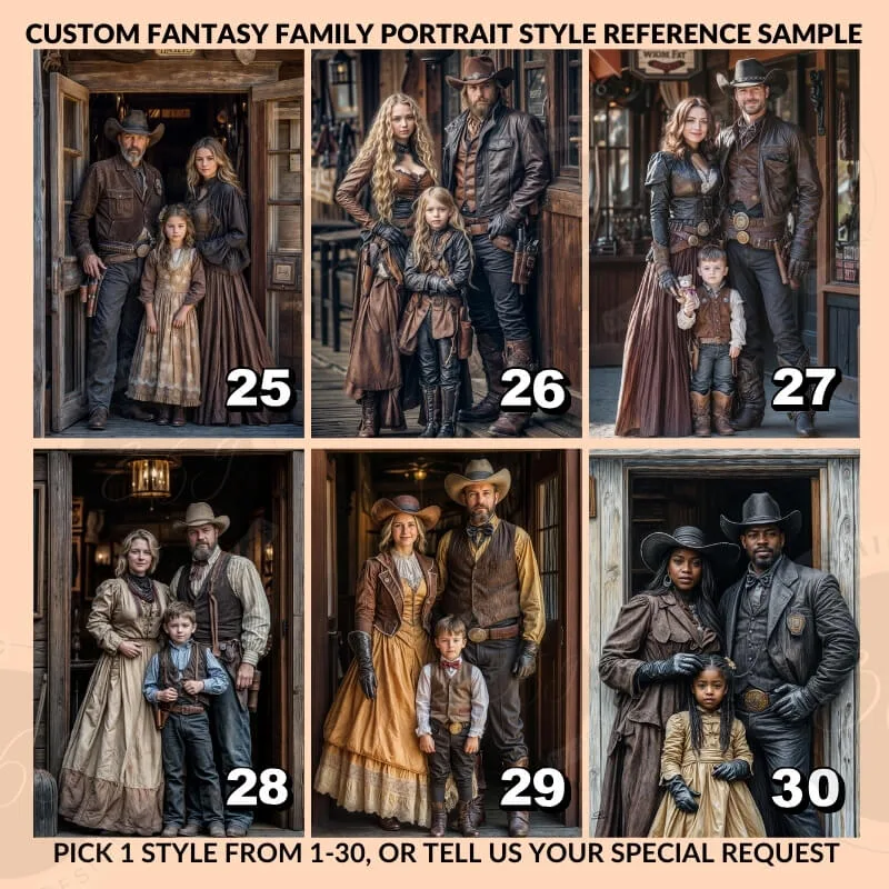 Custom Cowboy Style Fantasy Family Portrait with pet from photo 7