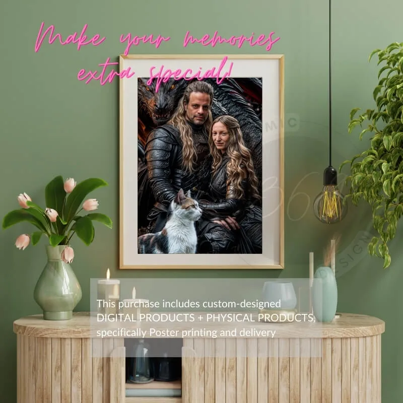 Custom Middle Earth Style Fantasy Couple Portrait with pet from photo10 middle earth style couple portrait with pet -- good for anniversary gift and birthday gift