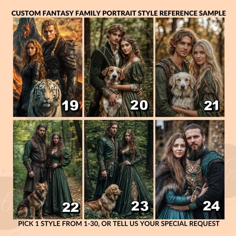 Custom Middle Earth Style Fantasy Couple Portrait with pet from photo6