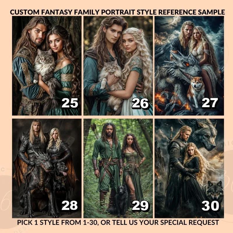 Custom Middle Earth Style Fantasy Couple Portrait with pet from photo7 turn your normal photos into fantasy couple portrait with pet