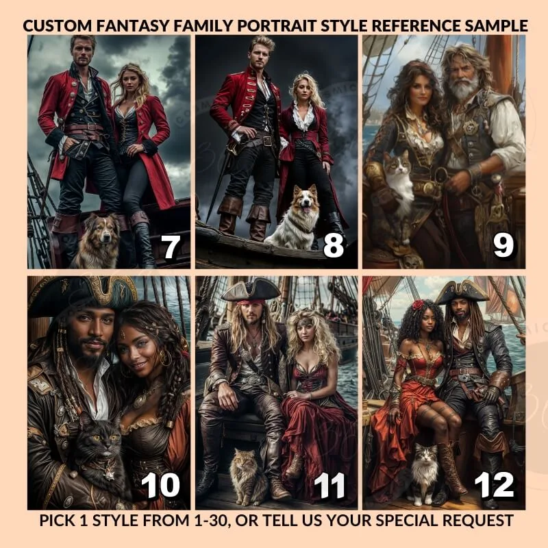 Custom Pirate Style Fantasy Couple Portrait with pet from photo4