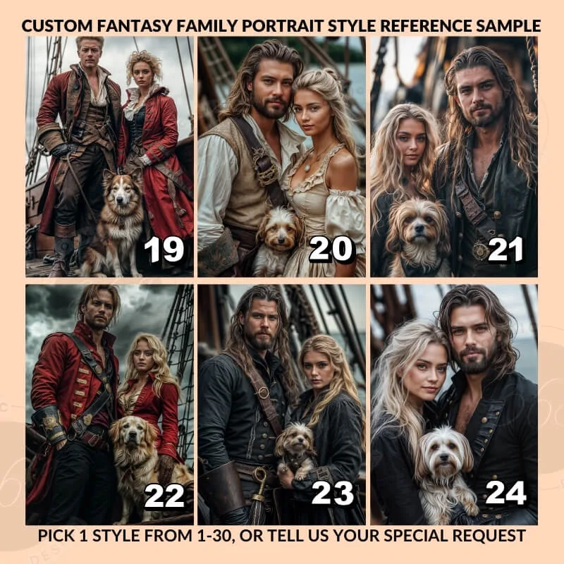 Custom Pirate Style Fantasy Couple Portrait with pet from photo6 personalized couple potrait with pet -- good birthday special gift