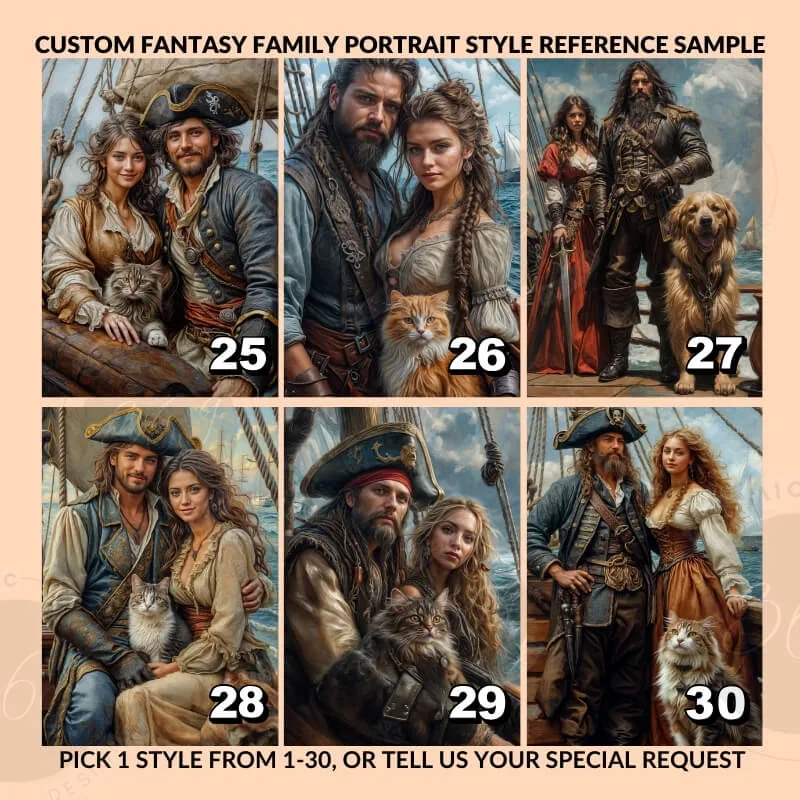 Custom Pirate Style Fantasy Couple Portrait with pet from photo7