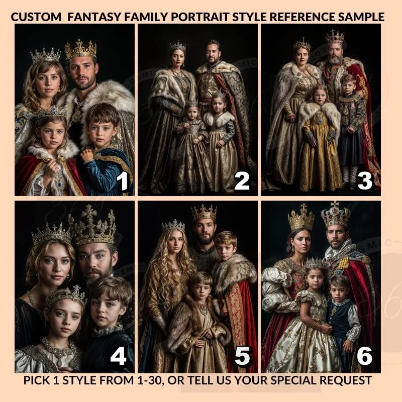 Custom Renaissance Royal Family Portrait from photo 4 people digital portrait painting from photo3 good birthday gift -- custom family portrait photo for 4 people