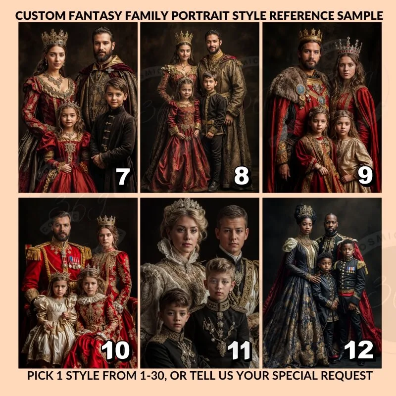 Custom Renaissance Royal Family Portrait from photo 4 people digital portrait painting from photo4