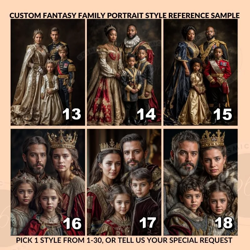 Custom Renaissance Royal Family Portrait from photo 4 people digital portrait painting from photo5