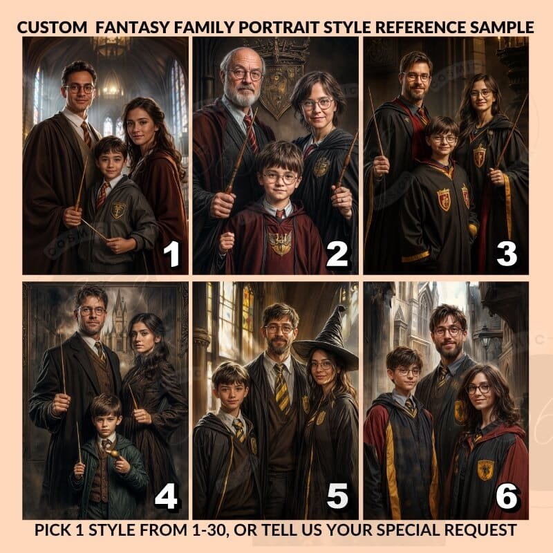 Custom Wizard Family Portrait from photo 3 people digital portrait painting from photo3 custom family portrait from normal photo - good birthday gift