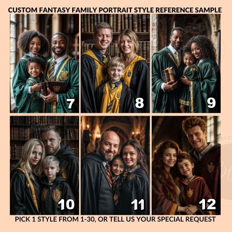 Custom Wizard Family Portrait from photo 3 people digital portrait painting from photo4