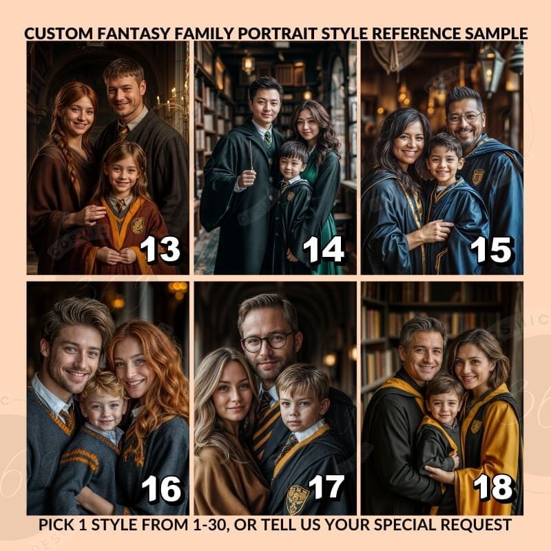 Custom Wizard Family Portrait from photo 3 people digital portrait painting from photo5 turn your normal photos into wizard family style family portrait