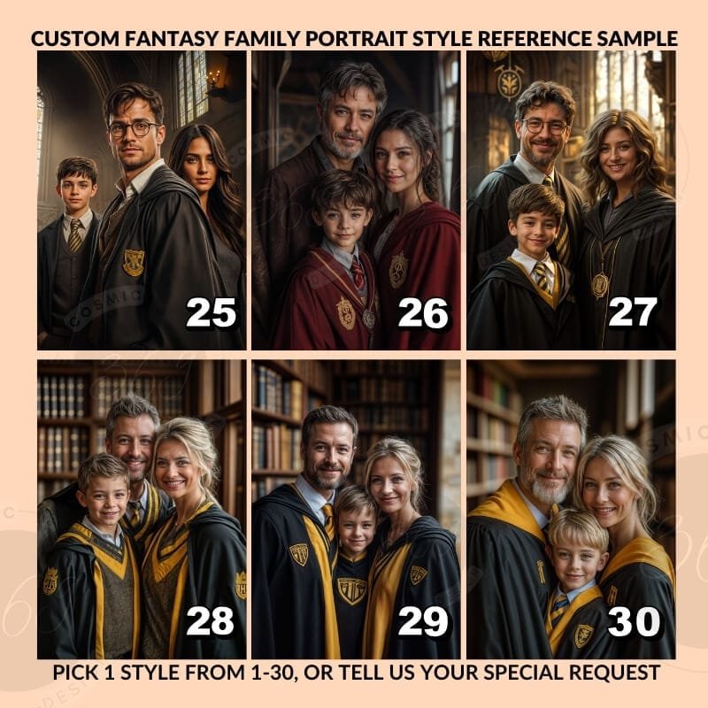 Custom Wizard Family Portrait from photo 3 people digital portrait painting from photo7