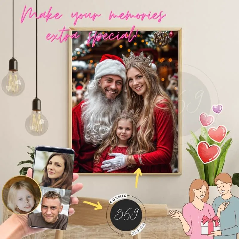 Xmas Family Portrait from photo Royal Family Portrait from photo1 Anniversary gift idea for couple -- custom portrait poster with your daughter / son