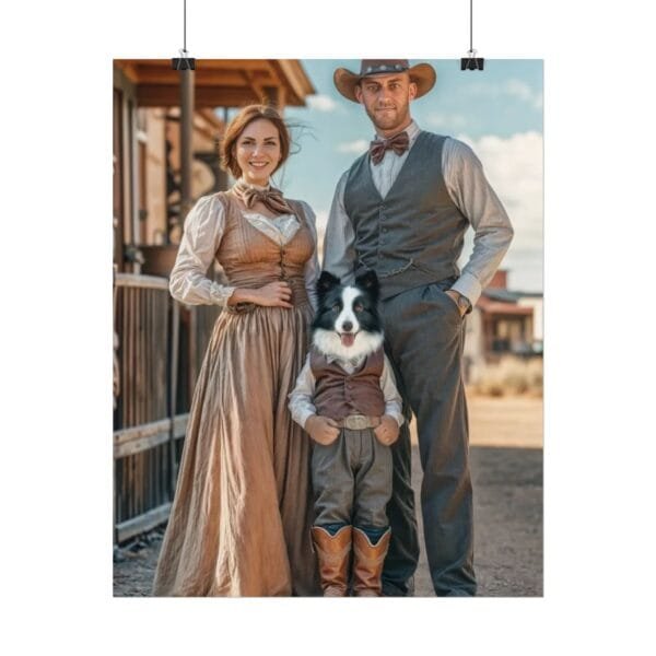 Fantasy Western Cowboy Cowgirl Couple Portrait Poster with Pet from photo 2 person 1 pet | custom portrait painting from photo | Best for Birthday Gift, Holiday Gift - Image 58