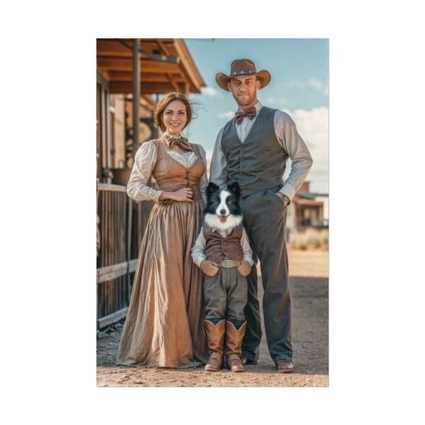 Fantasy Western Cowboy Cowgirl Couple Portrait Poster with Pet from photo 2 person 1 pet | custom portrait painting from photo | Best for Birthday Gift, Holiday Gift - Image 69