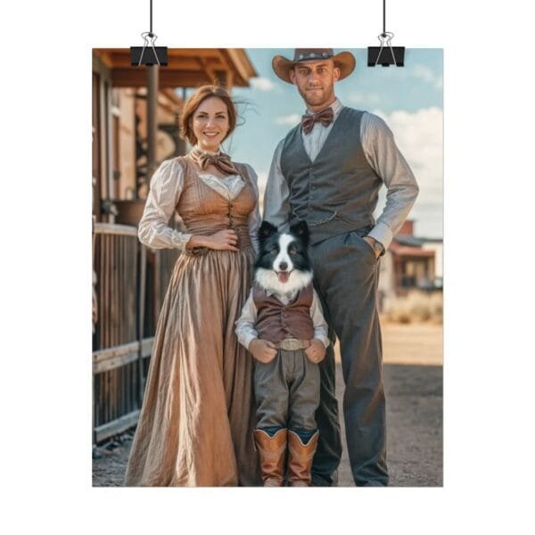 Fantasy Western Cowboy Cowgirl Couple Portrait Poster with Pet from photo 2 person 1 pet | custom portrait painting from photo | Best for Birthday Gift, Holiday Gift - Image 50