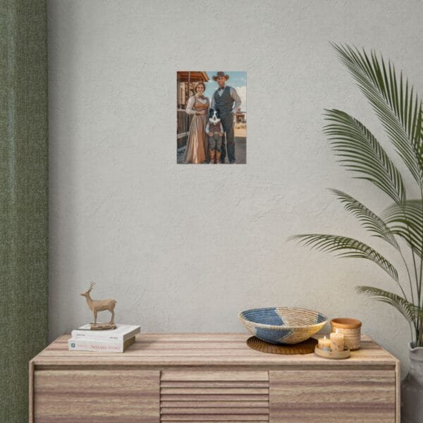 Fantasy Western Cowboy Cowgirl Couple Portrait Poster with Pet from photo 2 person 1 pet | custom portrait painting from photo | Best for Birthday Gift, Holiday Gift - Image 56