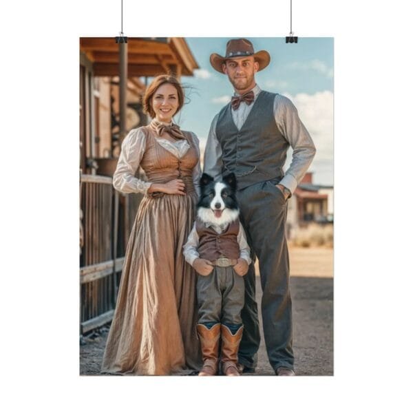 Fantasy Western Cowboy Cowgirl Couple Portrait Poster with Pet from photo 2 person 1 pet | custom portrait painting from photo | Best for Birthday Gift, Holiday Gift - Image 62