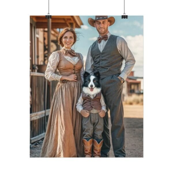 Fantasy Western Cowboy Cowgirl Couple Portrait Poster with Pet from photo 2 person 1 pet | custom portrait painting from photo | Best for Birthday Gift, Holiday Gift - Image 10