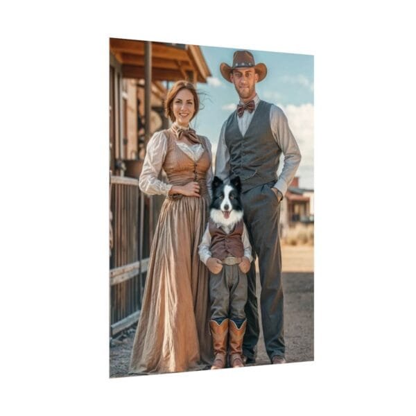 Fantasy Western Cowboy Cowgirl Couple Portrait Poster with Pet from photo 2 person 1 pet | custom portrait painting from photo | Best for Birthday Gift, Holiday Gift - Image 23