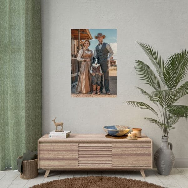 Fantasy Western Cowboy Cowgirl Couple Portrait Poster with Pet from photo 2 person 1 pet | custom portrait painting from photo | Best for Birthday Gift, Holiday Gift - Image 40