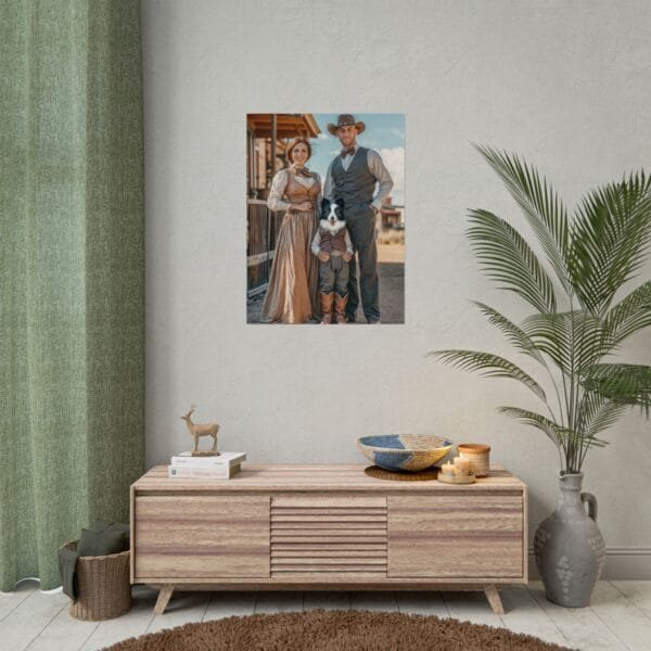 Fantasy Western Cowboy Cowgirl Couple Portrait Poster with Pet from photo 2 person 1 pet | custom portrait painting from photo | Best for Birthday Gift, Holiday Gift - Image 28