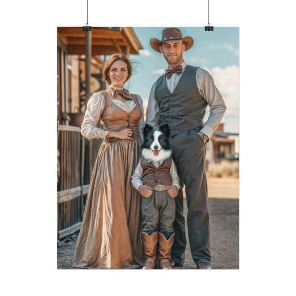 Fantasy Western Cowboy Cowgirl Couple Portrait Poster with Pet from photo 2 person 1 pet | custom portrait painting from photo | Best for Birthday Gift, Holiday Gift - Image 18