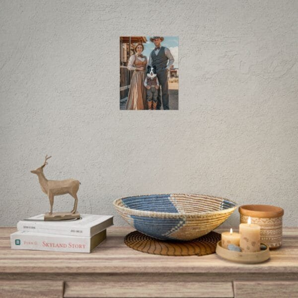 Fantasy Western Cowboy Cowgirl Couple Portrait Poster with Pet from photo 2 person 1 pet | custom portrait painting from photo | Best for Birthday Gift, Holiday Gift - Image 4