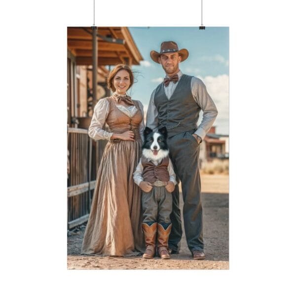 Fantasy Western Cowboy Cowgirl Couple Portrait Poster with Pet from photo 2 person 1 pet | custom portrait painting from photo | Best for Birthday Gift, Holiday Gift - Image 34