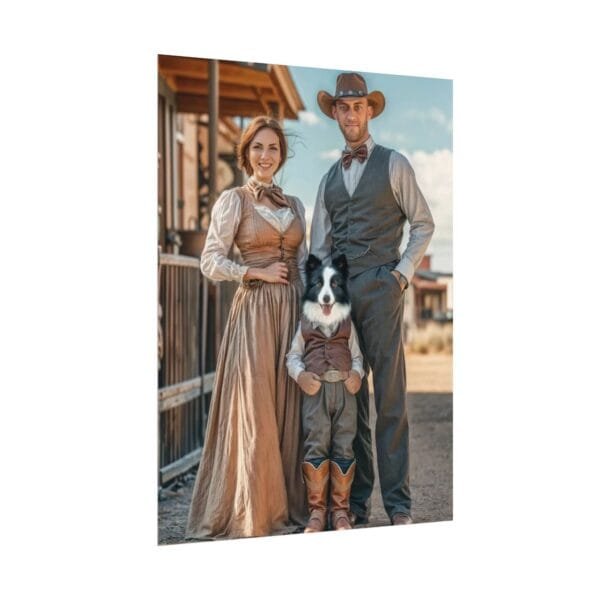 Fantasy Western Cowboy Cowgirl Couple Portrait Poster with Pet from photo 2 person 1 pet | custom portrait painting from photo | Best for Birthday Gift, Holiday Gift - Image 19