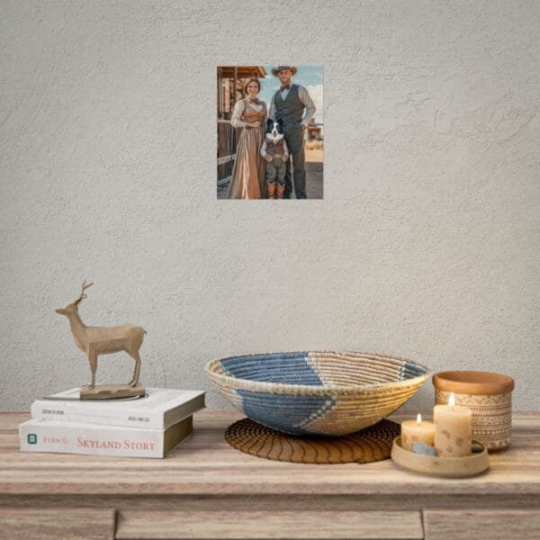 Fantasy Western Cowboy Cowgirl Couple Portrait Poster with Pet from photo 2 person 1 pet | custom portrait painting from photo | Best for Birthday Gift, Holiday Gift - Image 8