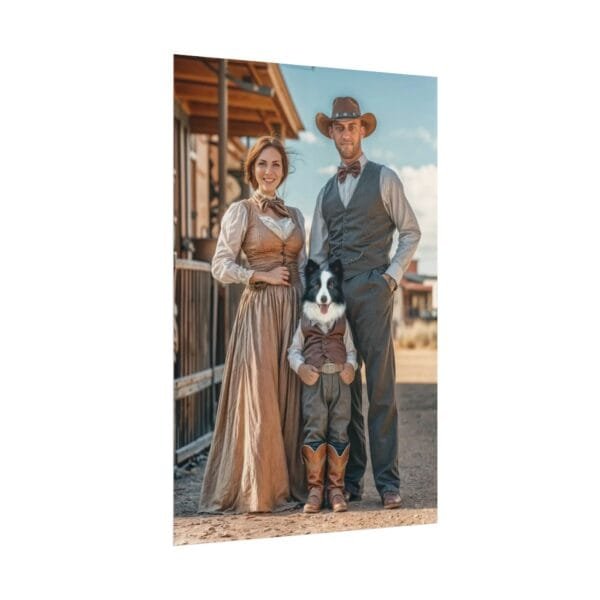 Fantasy Western Cowboy Cowgirl Couple Portrait Poster with Pet from photo 2 person 1 pet | custom portrait painting from photo | Best for Birthday Gift, Holiday Gift - Image 71