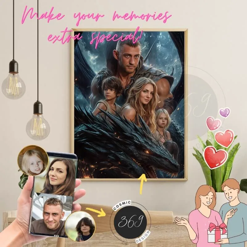 Custom DnD Style Fantasy Family Portrait of 4 from photo1 anniversary gift idea for couples - fantasy family portrait for 4 people