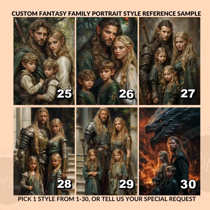 Custom DnD Style Fantasy Family Portrait of 4 from photo7 turn your normal photos into beautiful fantasy style portrait poster